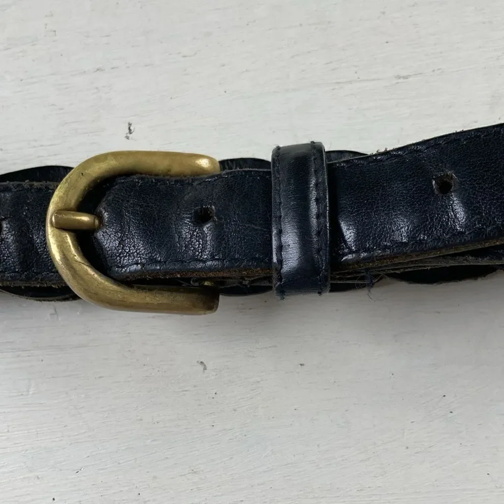 Vintage Lawton Harbor Black Genuine Leather Western Braided Belt